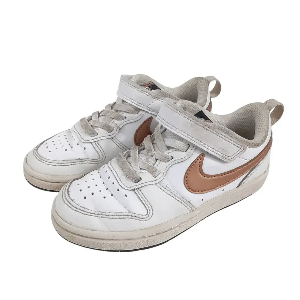 Nike Court Borough 2 Low Top Sneakers Gold White Basketball Shoe Girls 11